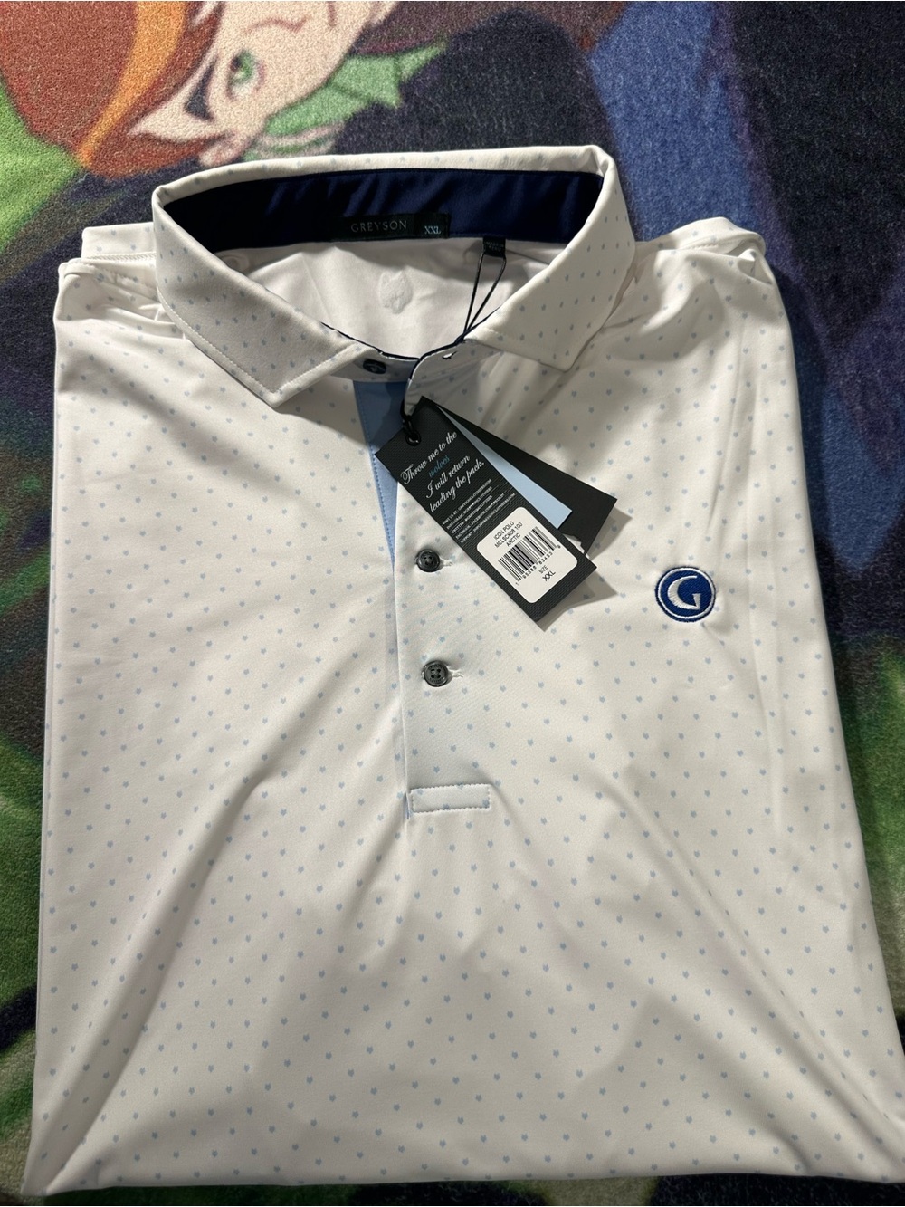 Greyson Men's White Polo with Light Blue Microdot Pattern size XXL